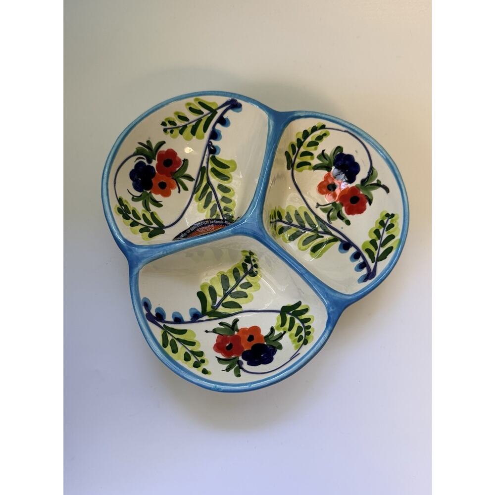 Spanish Pottery Ceramic Bowl Hand Painted From Spain Colorful Divided Bowl Decor